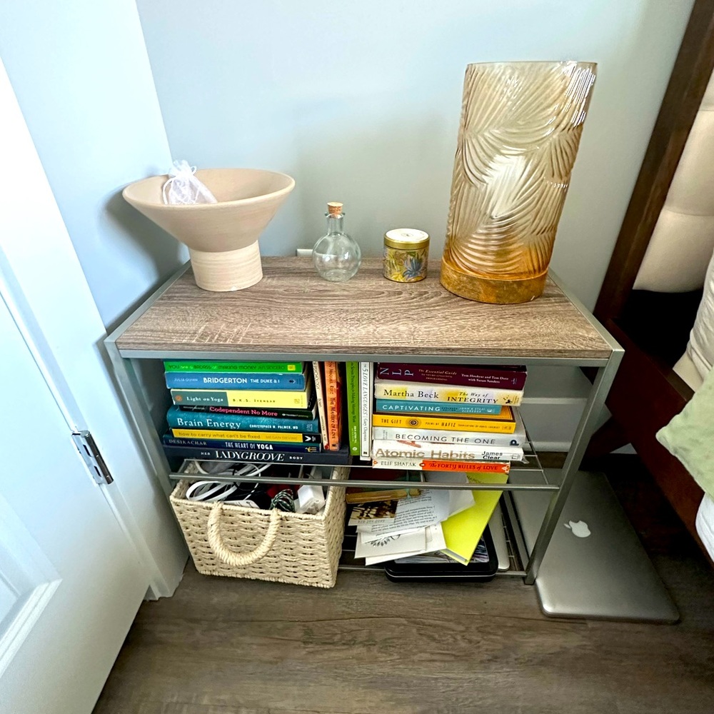 Threshold shelving units | three total. Two are two-tiered. One is three-tiered